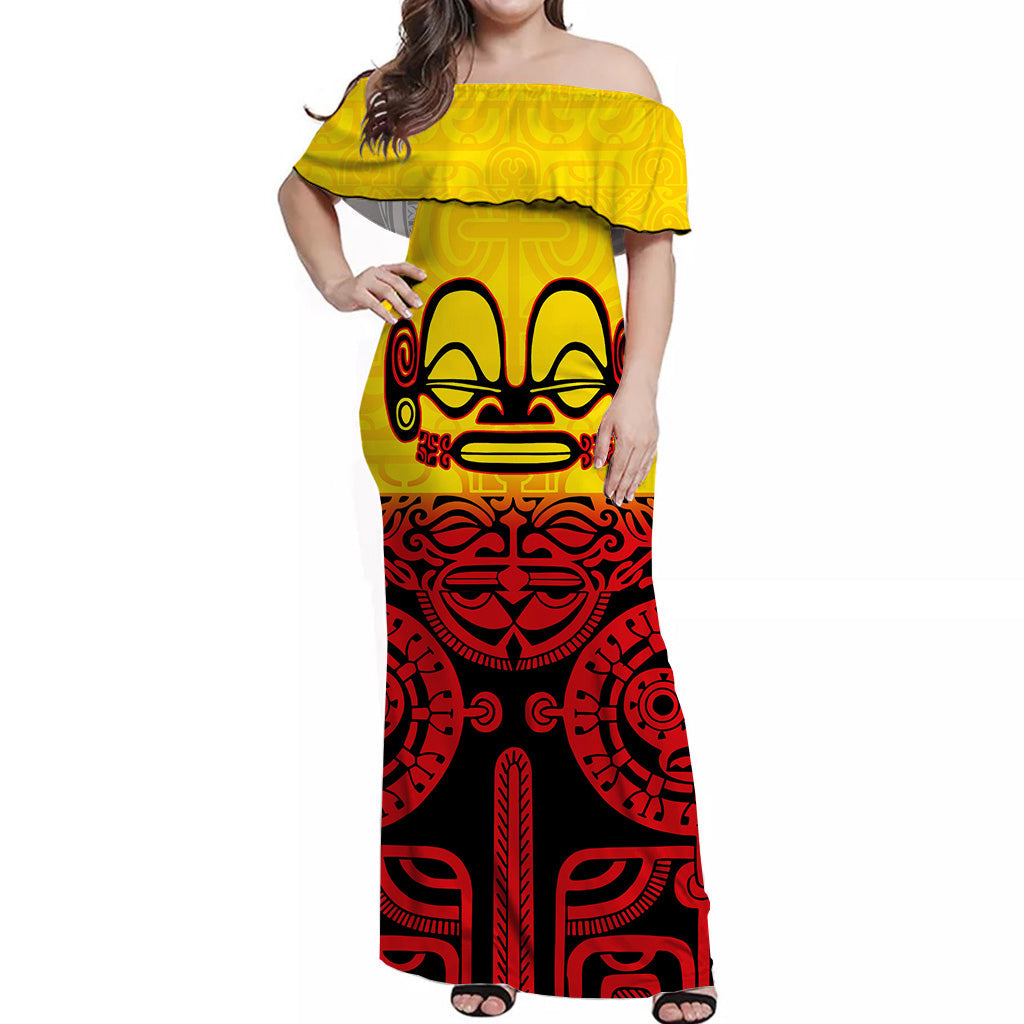 Marquesas Islands Off Shoulder Long Dress Special Style Gradient Red
