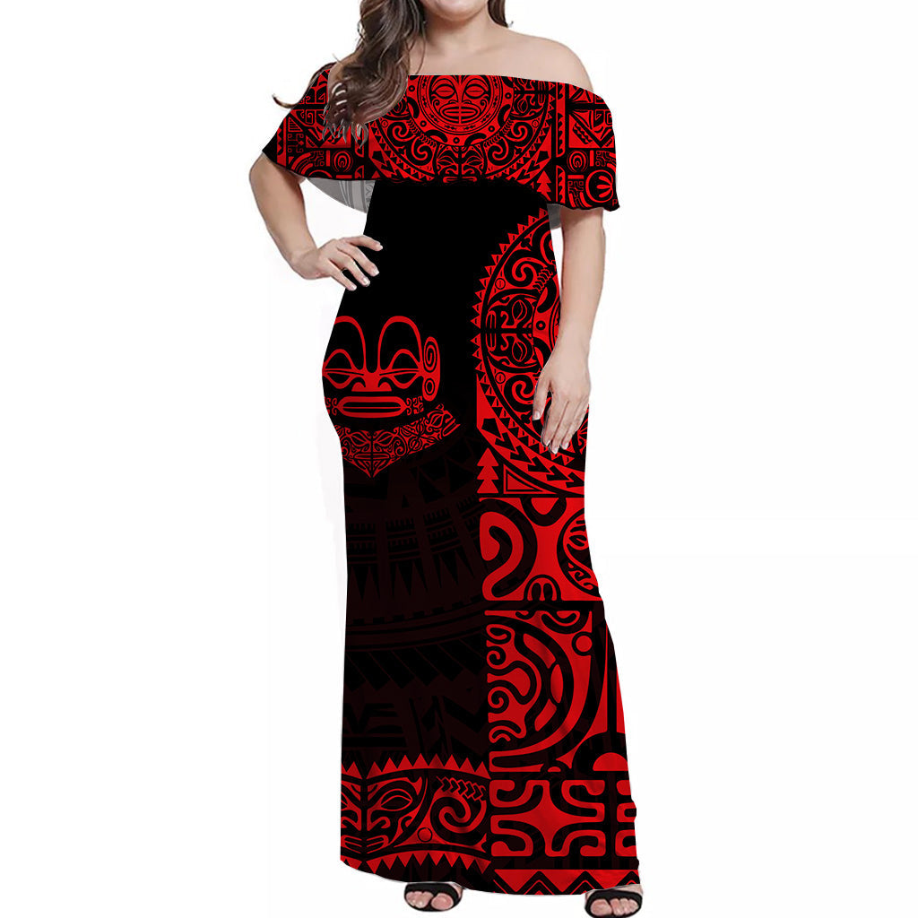 Marquesas Islands Off Shoulder Long Dress Unique Style Red