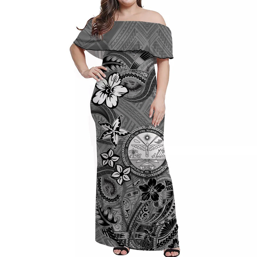 Marshall Islands Off Shoulder Long Dress Simple Style Grey