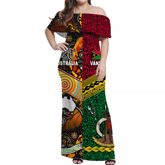 Vanuatu And Australia Off Shoulder Long Dress Together