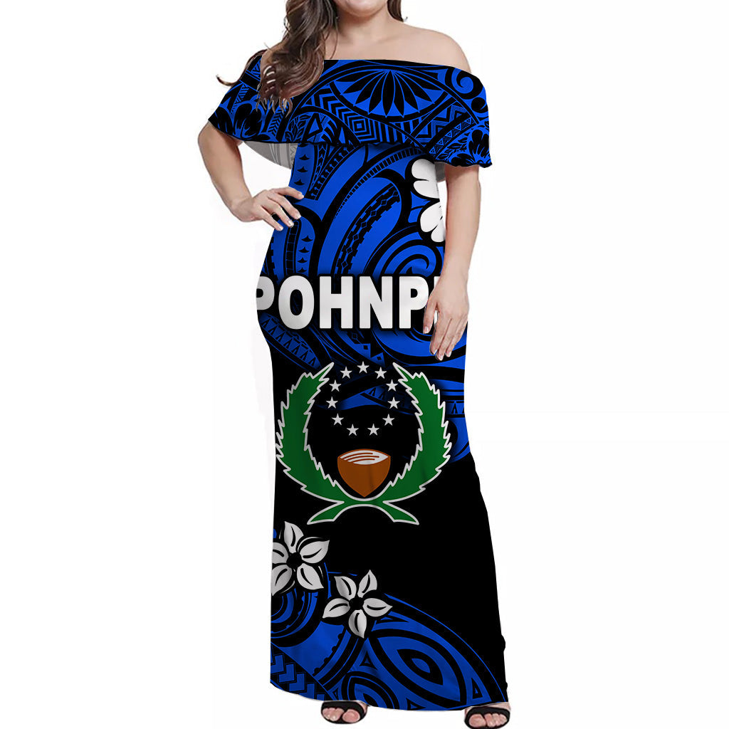 FSM Pohnpei Off Shoulder Long Dress Unique Vibes Blue