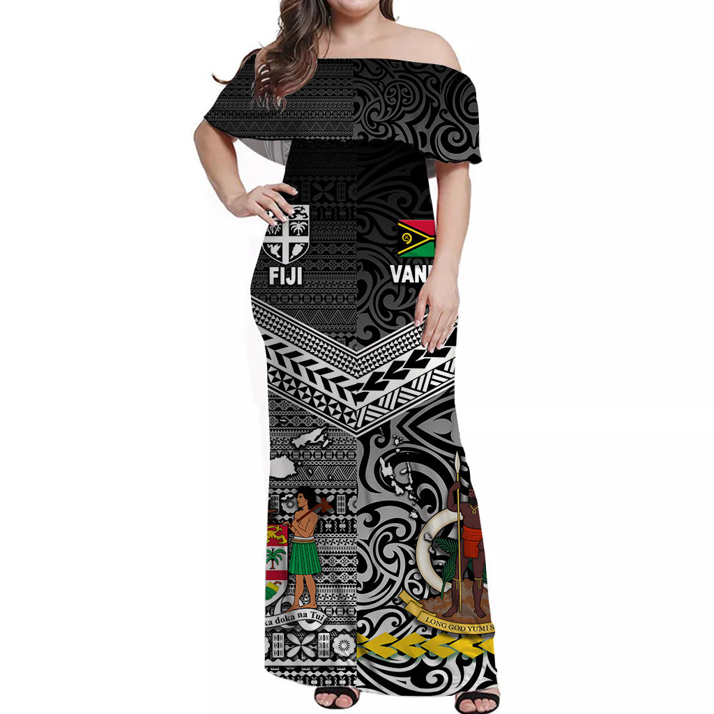 Vanuatu And Fiji Off Shoulder Long Dress Together Black
