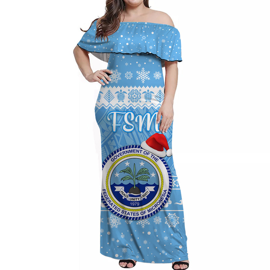 FSM Federated States of Micronesia Christmas Off Shoulder Long Dress Seal Style