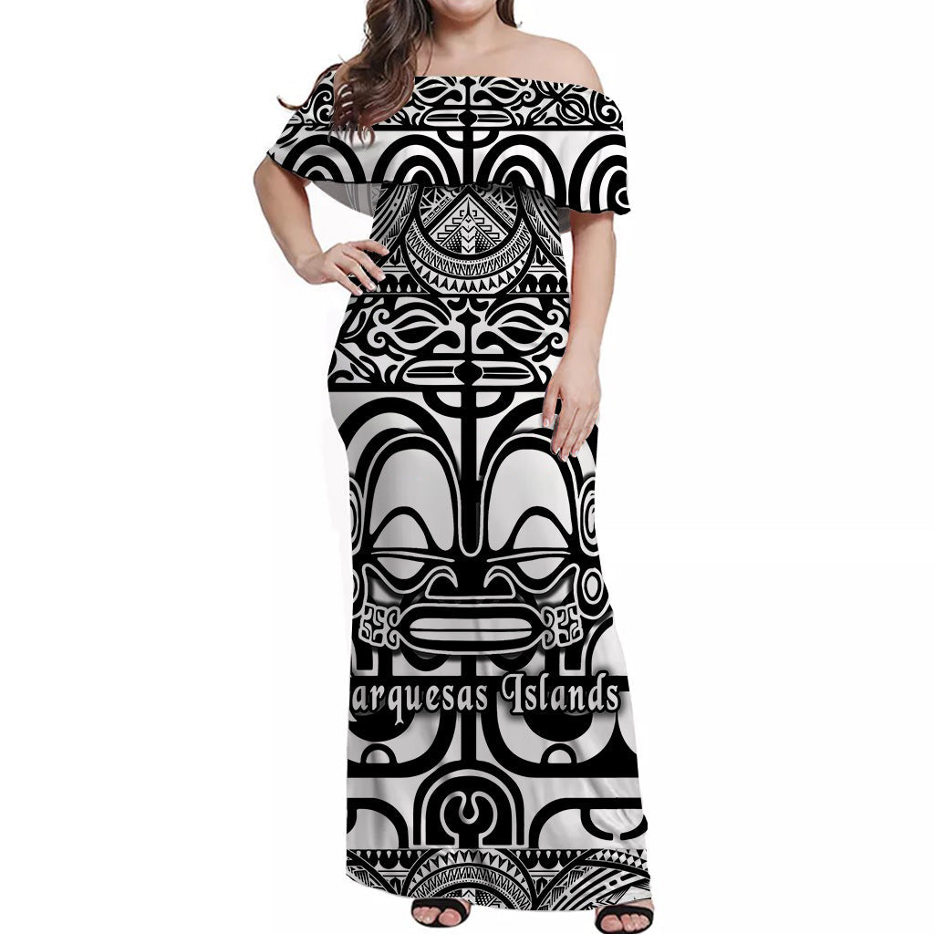 Marquesas Islands Off Shoulder Long Dress Simple Style Black