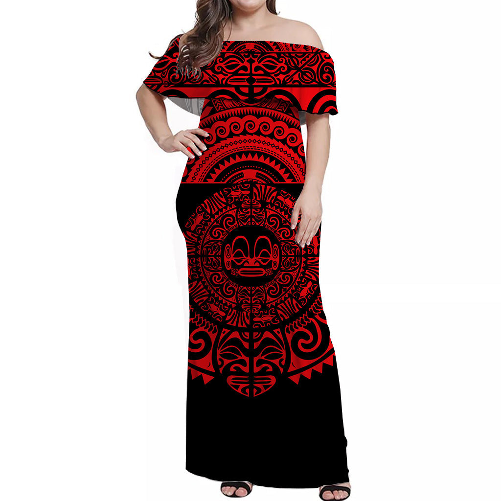 Marquesas Islands Off Shoulder Long Dress Simplified Version Red