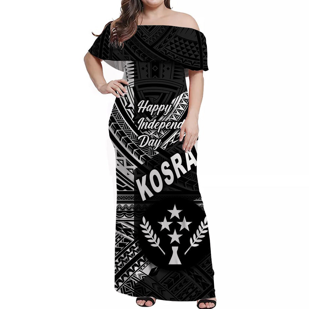 FSM Kosrae Off Shoulder Long Dress Happy Independence Day Original Vibes Black