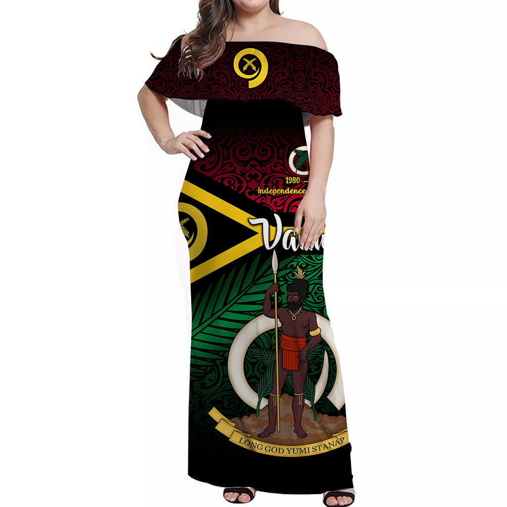 Vanuatu Special Independence Anniversary Off Shoulder Long Dress Original Flag Style