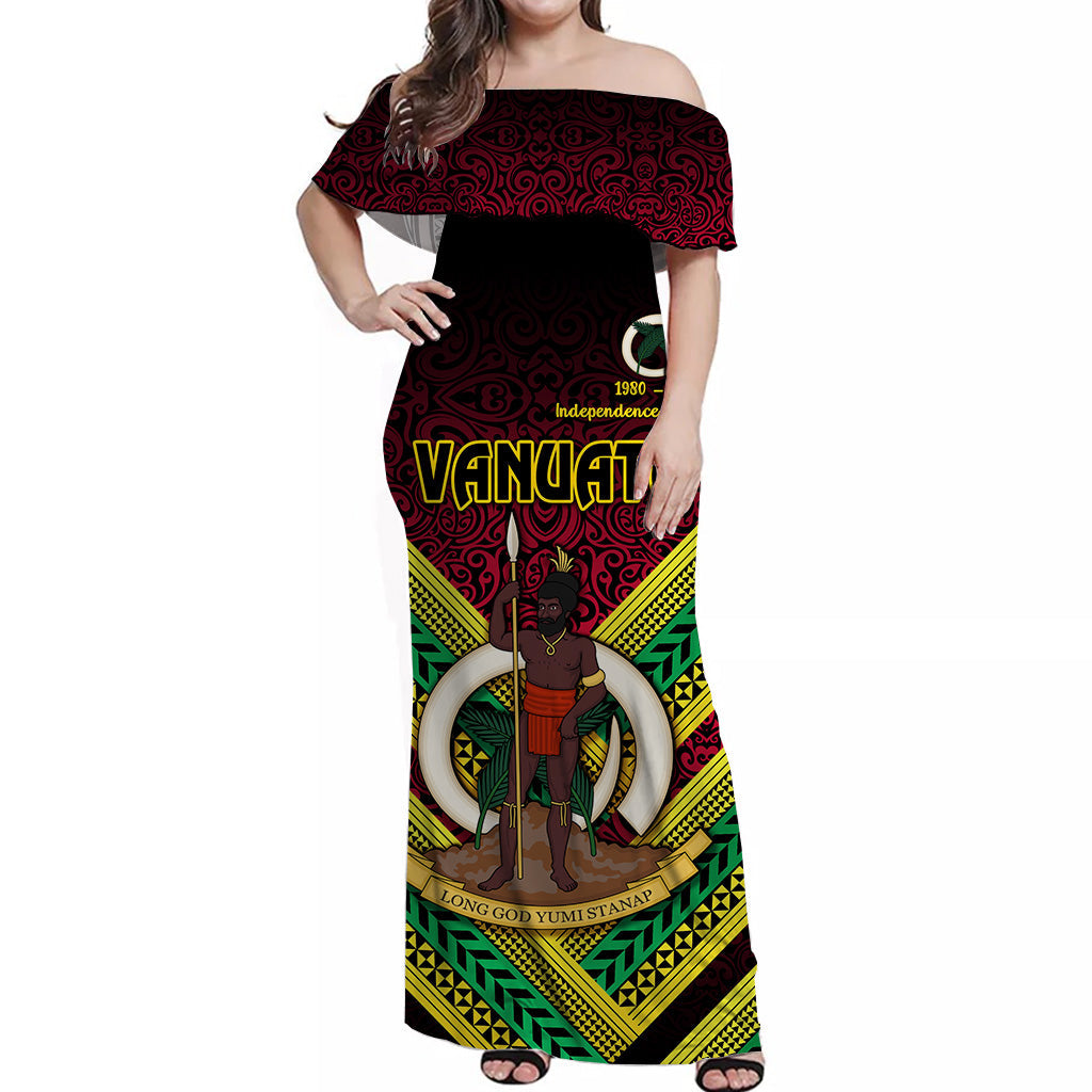 Vanuatu Special Independence Anniversary Off Shoulder Long Dress Creative Style Gradient Red