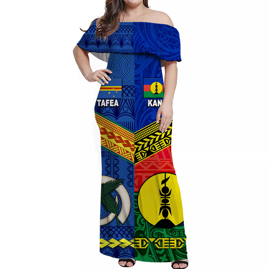 Vanuatu Tafea Province and Kanaky New Caledonia Off Shoulder Long Dress Together