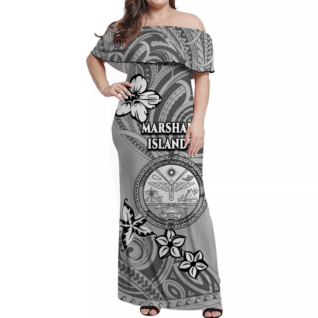 Marshall Islands Off Shoulder Long Dress Unique Vibes Grey