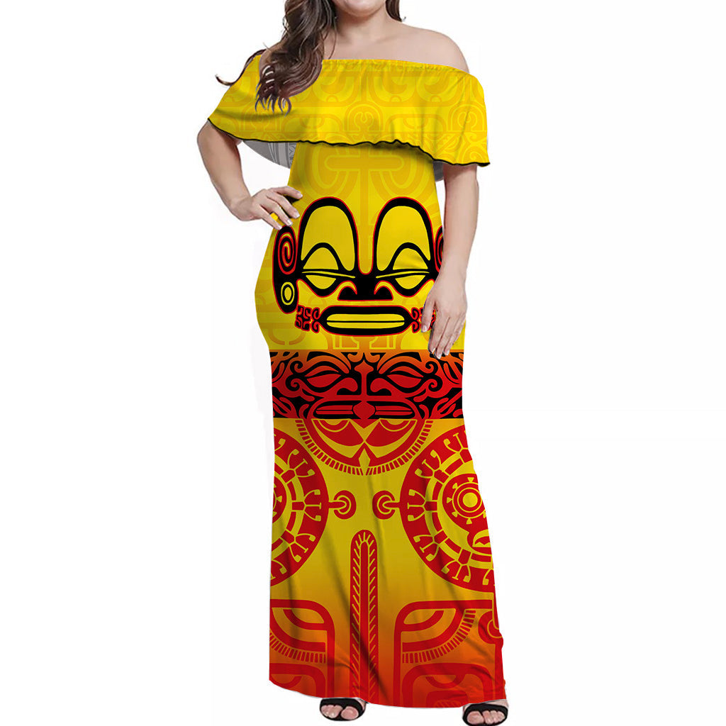 Marquesas Islands Off Shoulder Long Dress Special Style Gradient Yellow