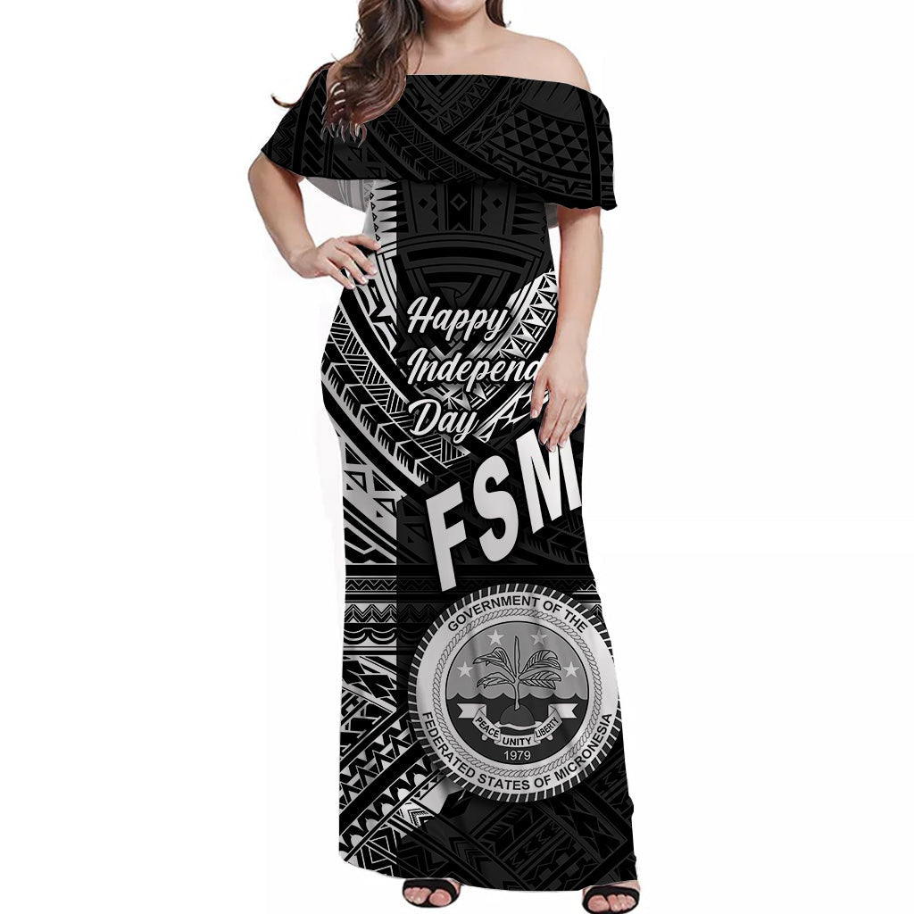 FSM Off Shoulder Long Dress Happy Independence Day Original Vibes Black