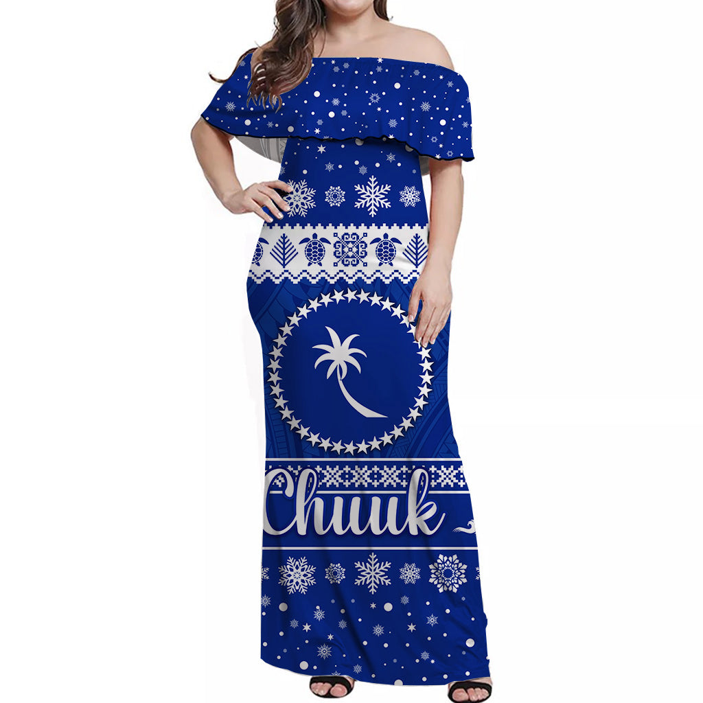 FSM Chuuk Christmas Off Shoulder Long Dress Simple Style