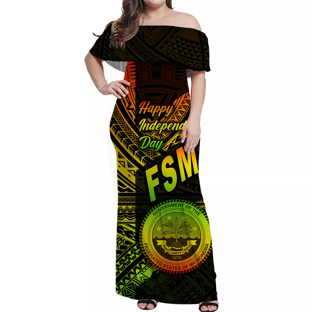 FSM Off Shoulder Long Dress Happy Independence Day Original Vibes Reggae