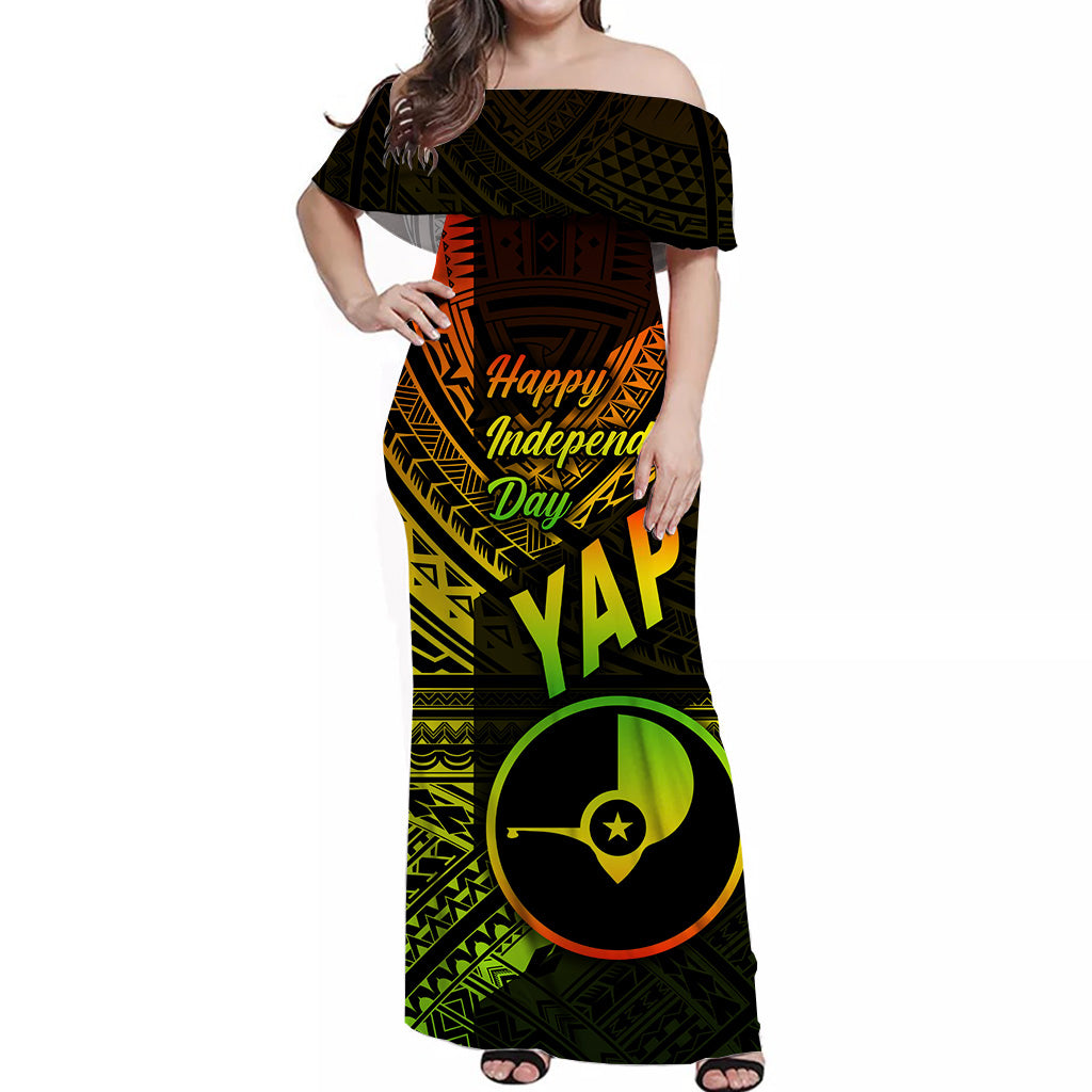 FSM Yap Off Shoulder Long Dress Happy Independence Day Original Vibes Reggae