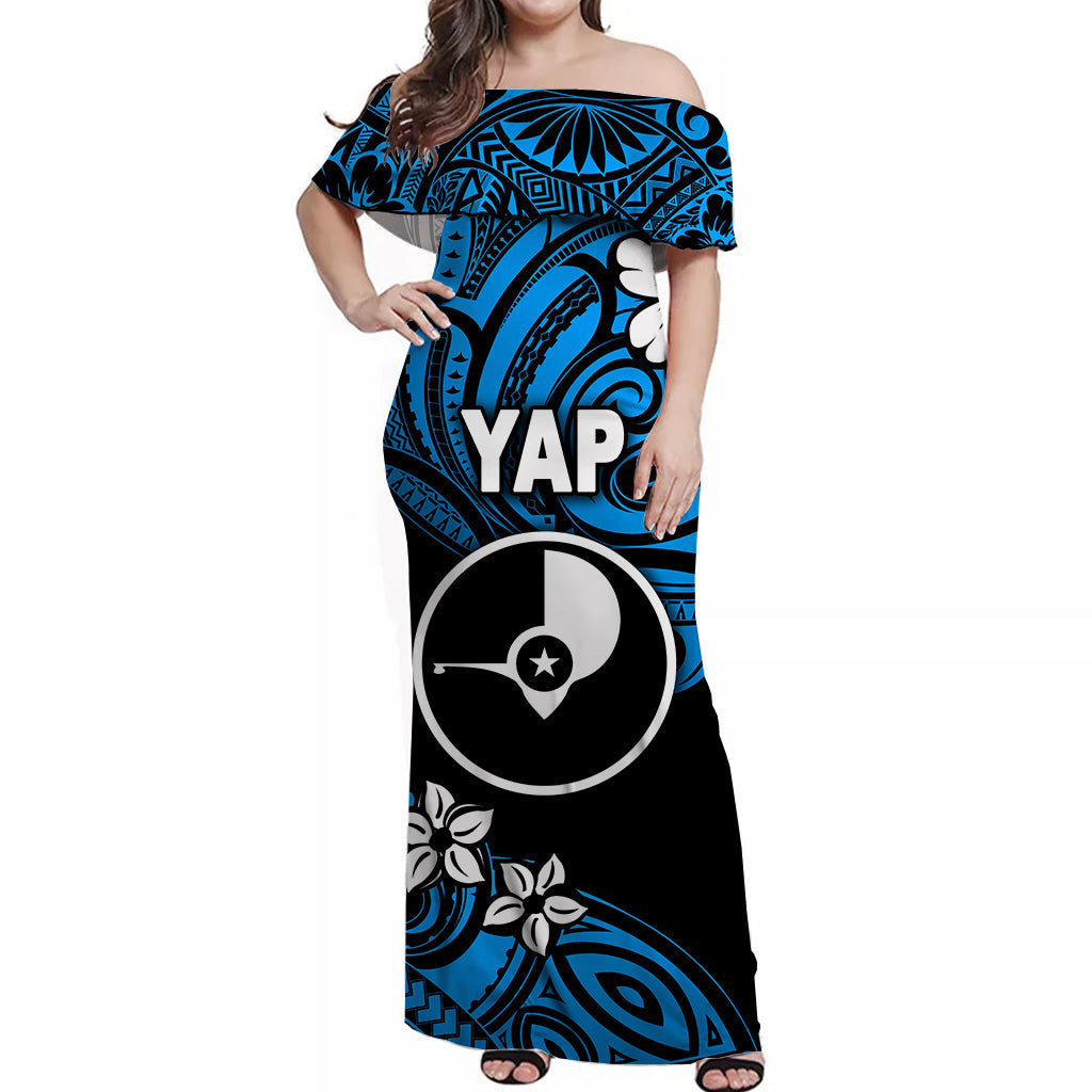 FSM Yap Off Shoulder Long Dress Unique Vibes Blue