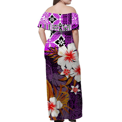 Hawaii Turtle Off Shoulder Long Dress Purple Style