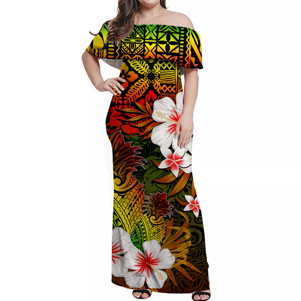 Hawaii Pineapple Off Shoulder Long Dress Style No.2