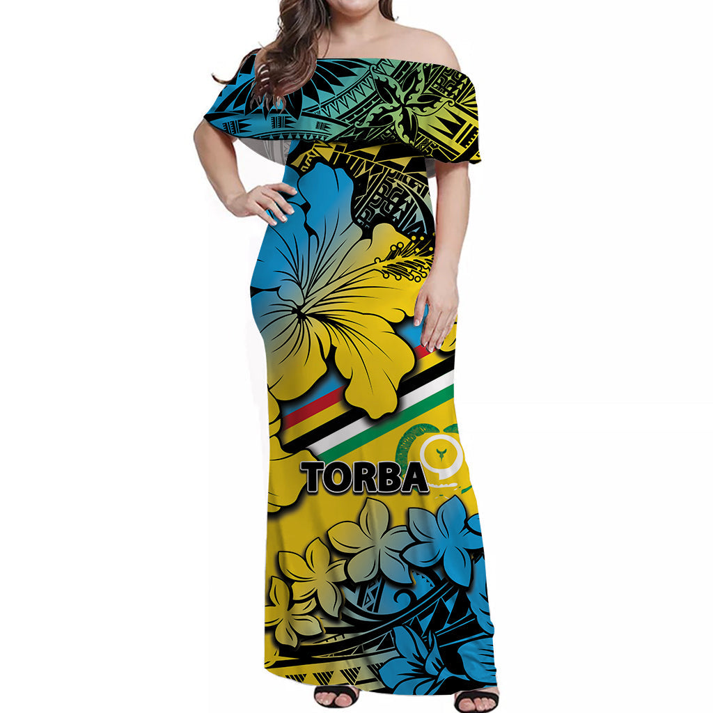 Vanuatu Torba Off Shoulder Long Dress Hibiscus Mix Polynesian