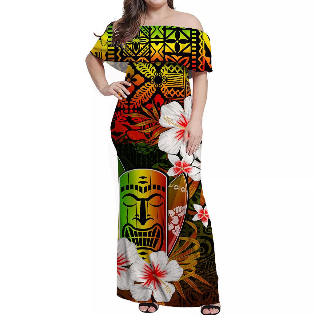 Hawaii Tiki Off Shoulder Long Dress Style No.2