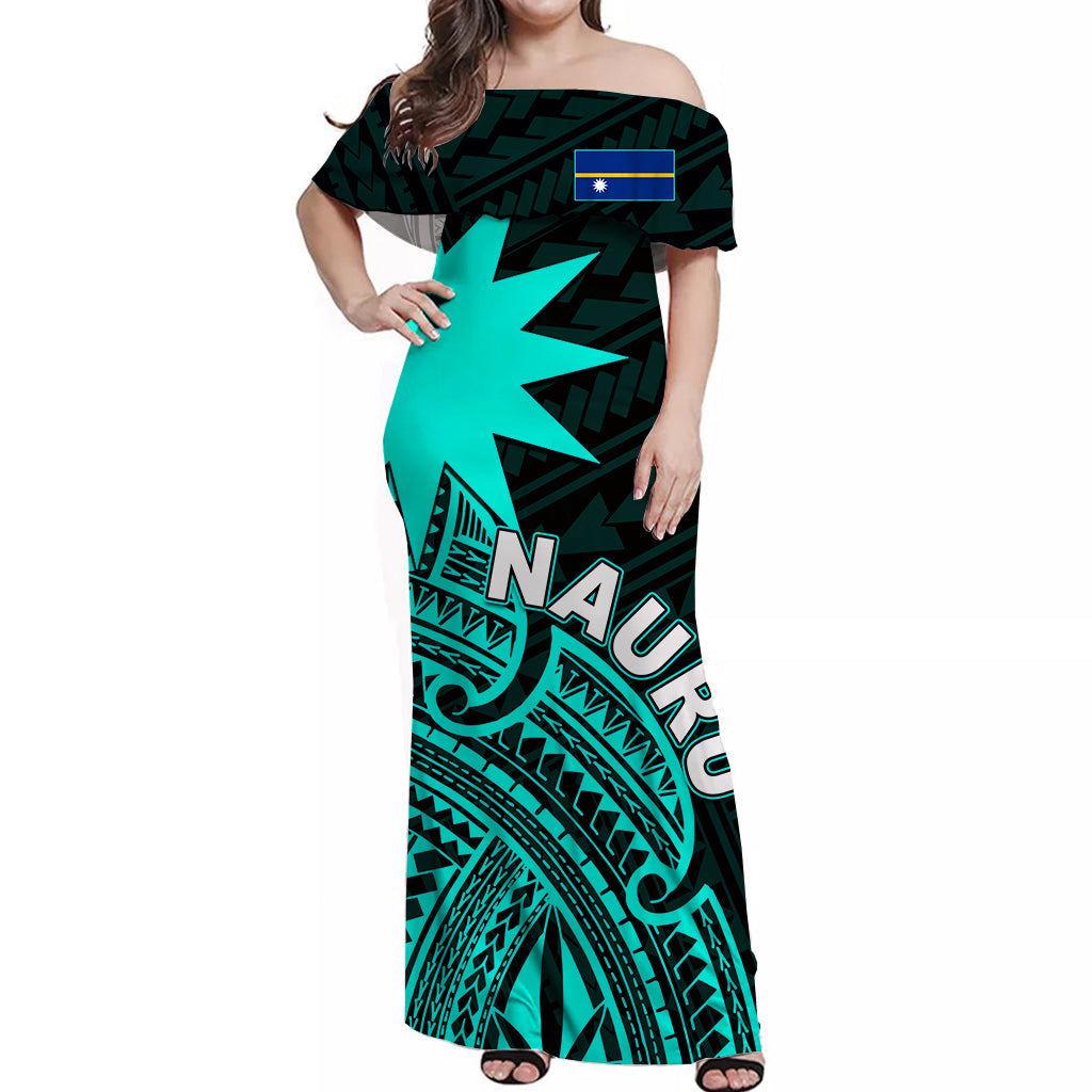 Nauru Off Shoulder Long Dress Flag In Heart No.4