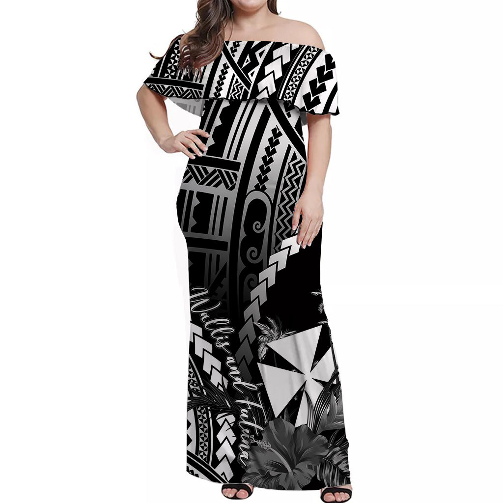 Wallis and Futuna Off Shoulder Long Dress Polynesian Style White Color