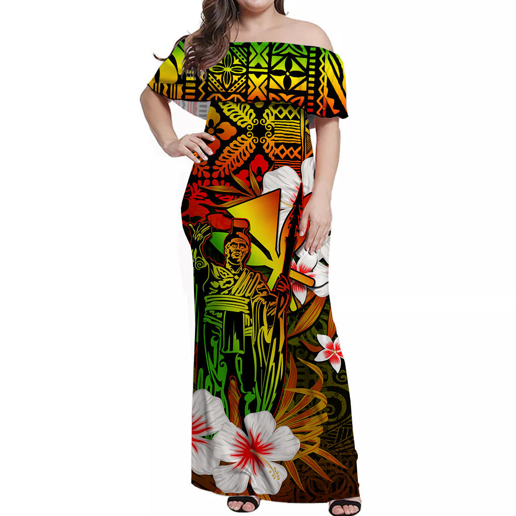 Hawaii King Off Shoulder Long Dress Style No.2