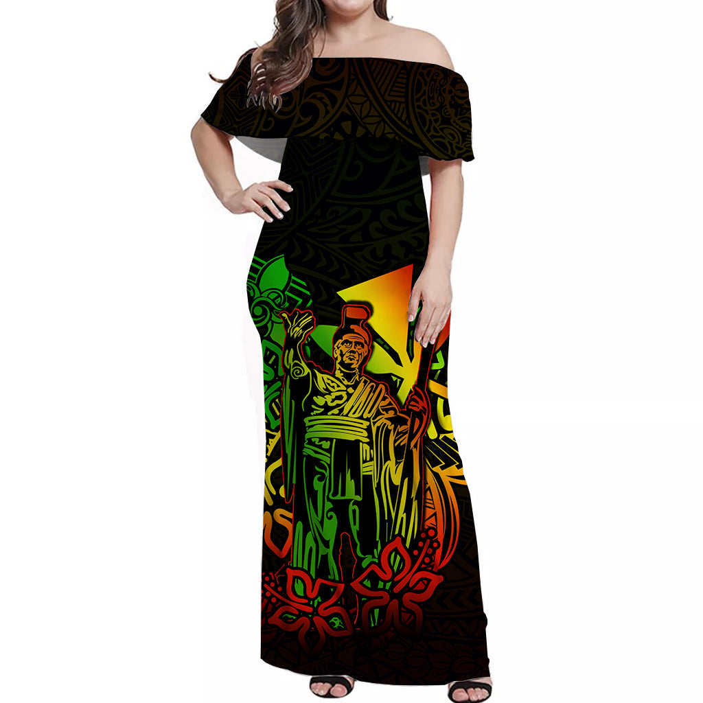 Hawaii King Off Shoulder Long Dress Polynesian Style