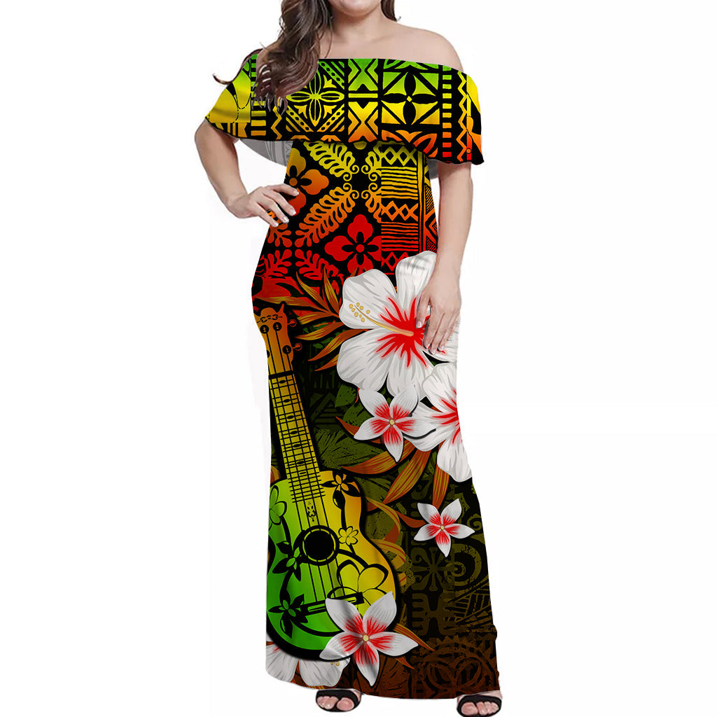 Hawaii Ukulele Off Shoulder Long Dress Style No.2