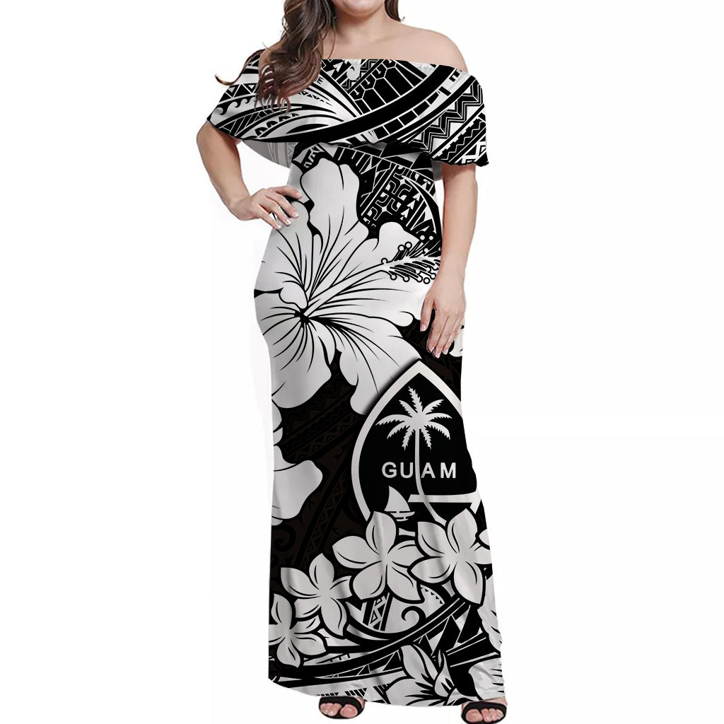 Guam Off Shoulder Long Dress Hibiscus White Style
