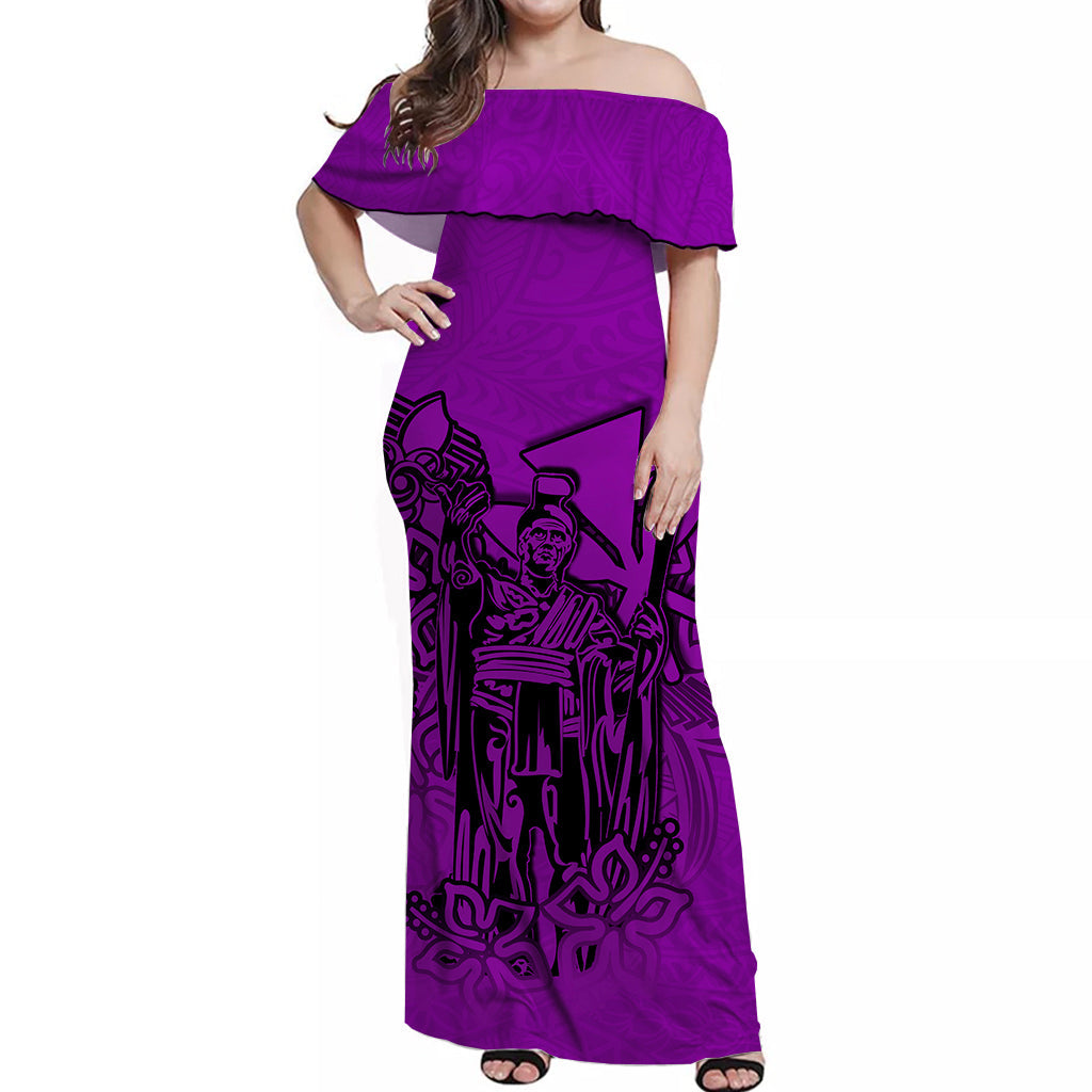 Hawaii King Off Shoulder Long Dress Polynesian Purple Style