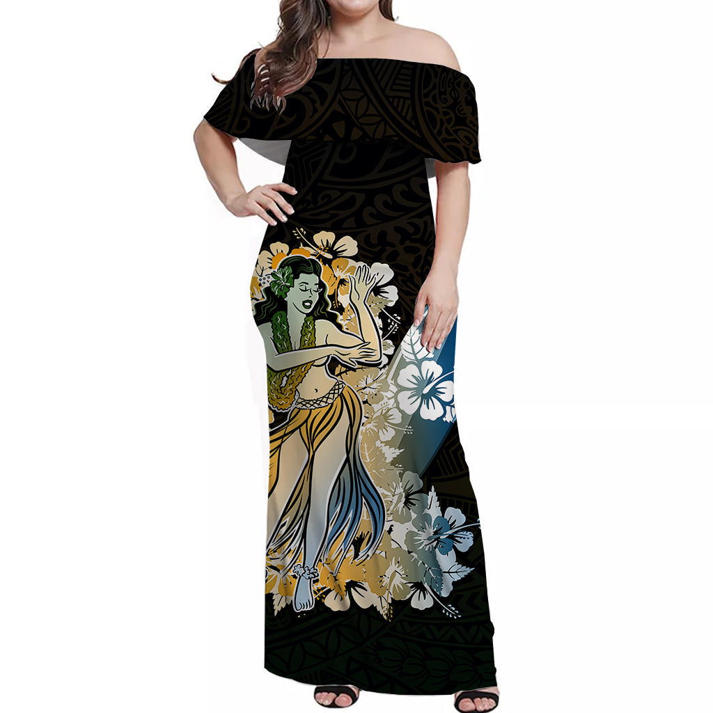 Hawaii Hula Girl Off Shoulder Long Dress Polynesian No.2 Style
