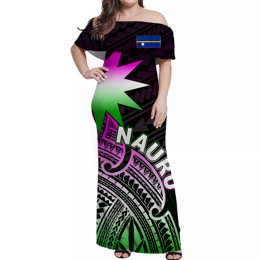 Nauru Off Shoulder Long Dress Flag In Heart No.3