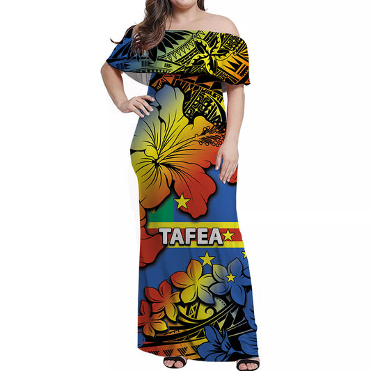 Vanuatu Tafea Off Shoulder Long Dress Hibiscus Mix Polynesian