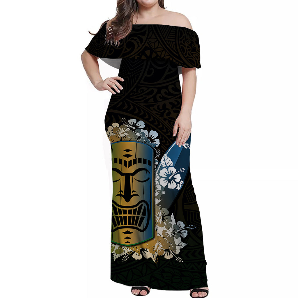 Hawaii Tiki Off Shoulder Long Dress Polynesian No.2 Style