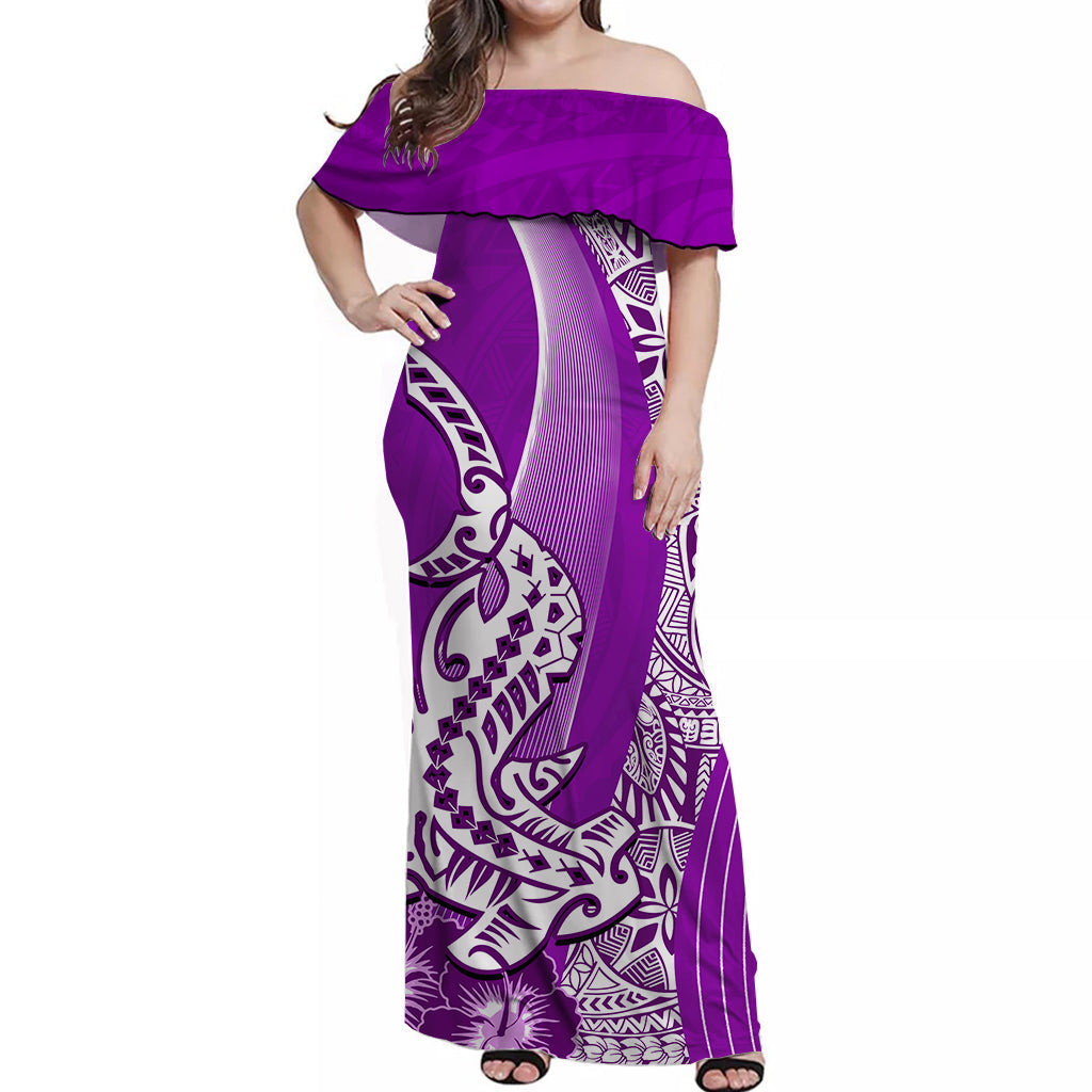 Hawaiian Shark Polynesian Off Shoulder Long Dress Vibe Purple Style