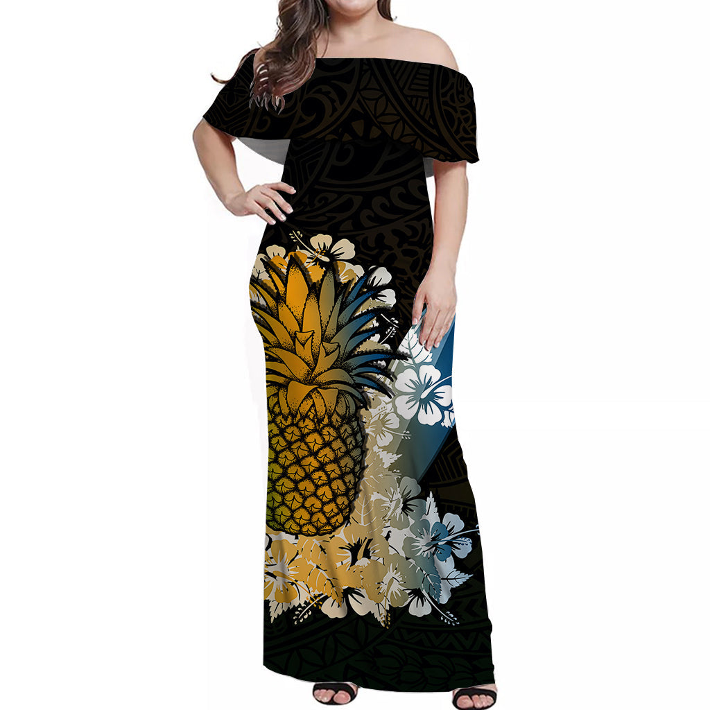 Hawaii Pineapple Off Shoulder Long Dress Polynesian No.2 Style