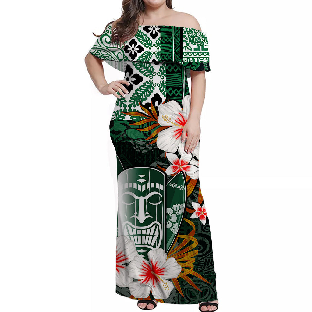 Hawaii Tiki Off Shoulder Long Dress Green Style