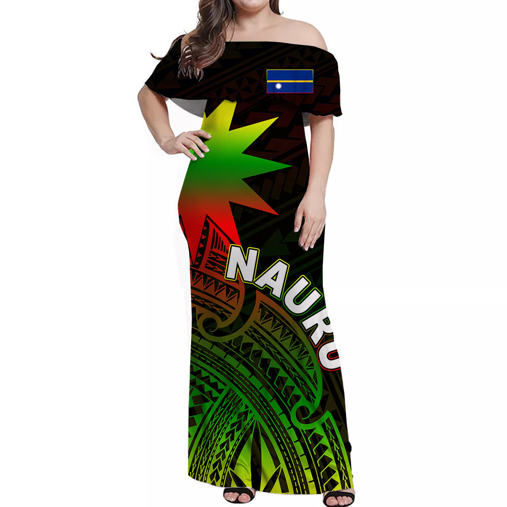 Nauru Off Shoulder Long Dress Flag In Heart No.2