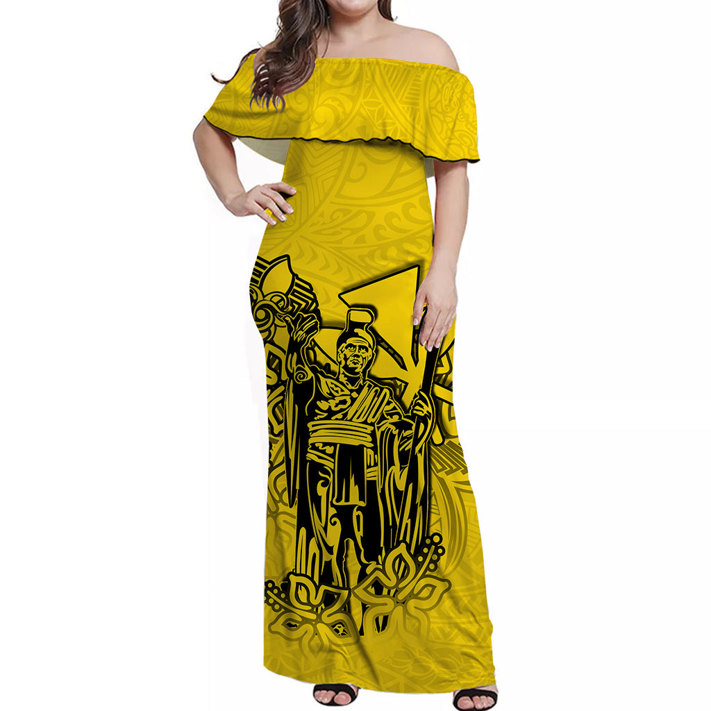 Hawaii King Off Shoulder Long Dress Polynesian Yellow Style