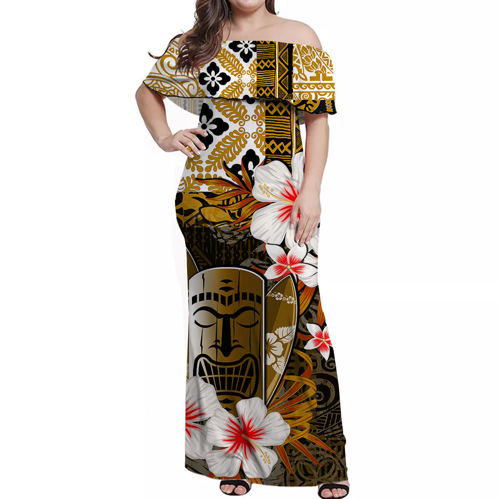 Hawaii Tiki Off Shoulder Long Dress Gold Style
