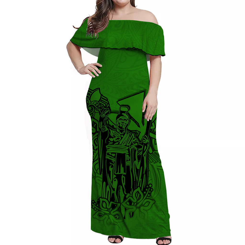 Hawaii King Off Shoulder Long Dress Polynesian Green Style