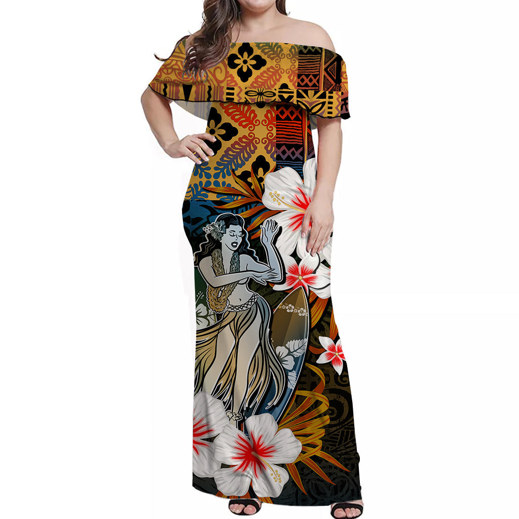 Hawaii Hula Girl Off Shoulder Long Dress Hawaii Style No.1