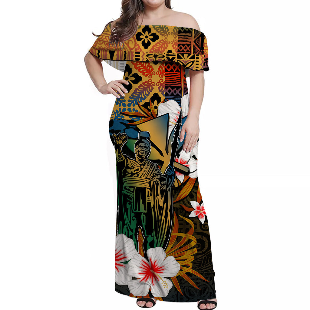 Hawaii King Off Shoulder Long Dress Hawaii Style No.1