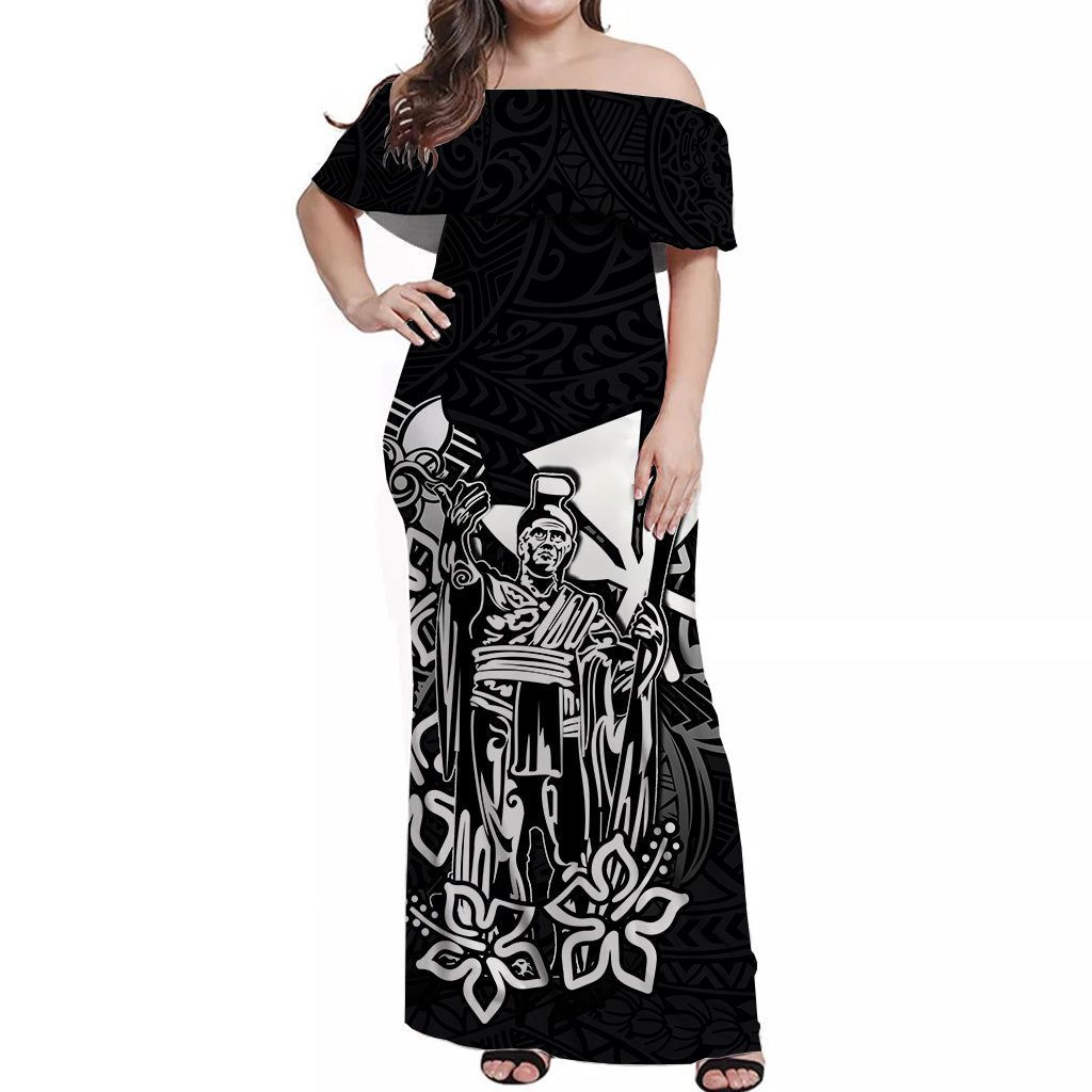 Hawaii King Off Shoulder Long Dress Polynesian Black Style