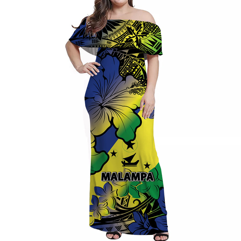 Vanuatu Malampa Off Shoulder Long Dress Hibiscus Mix Polynesian