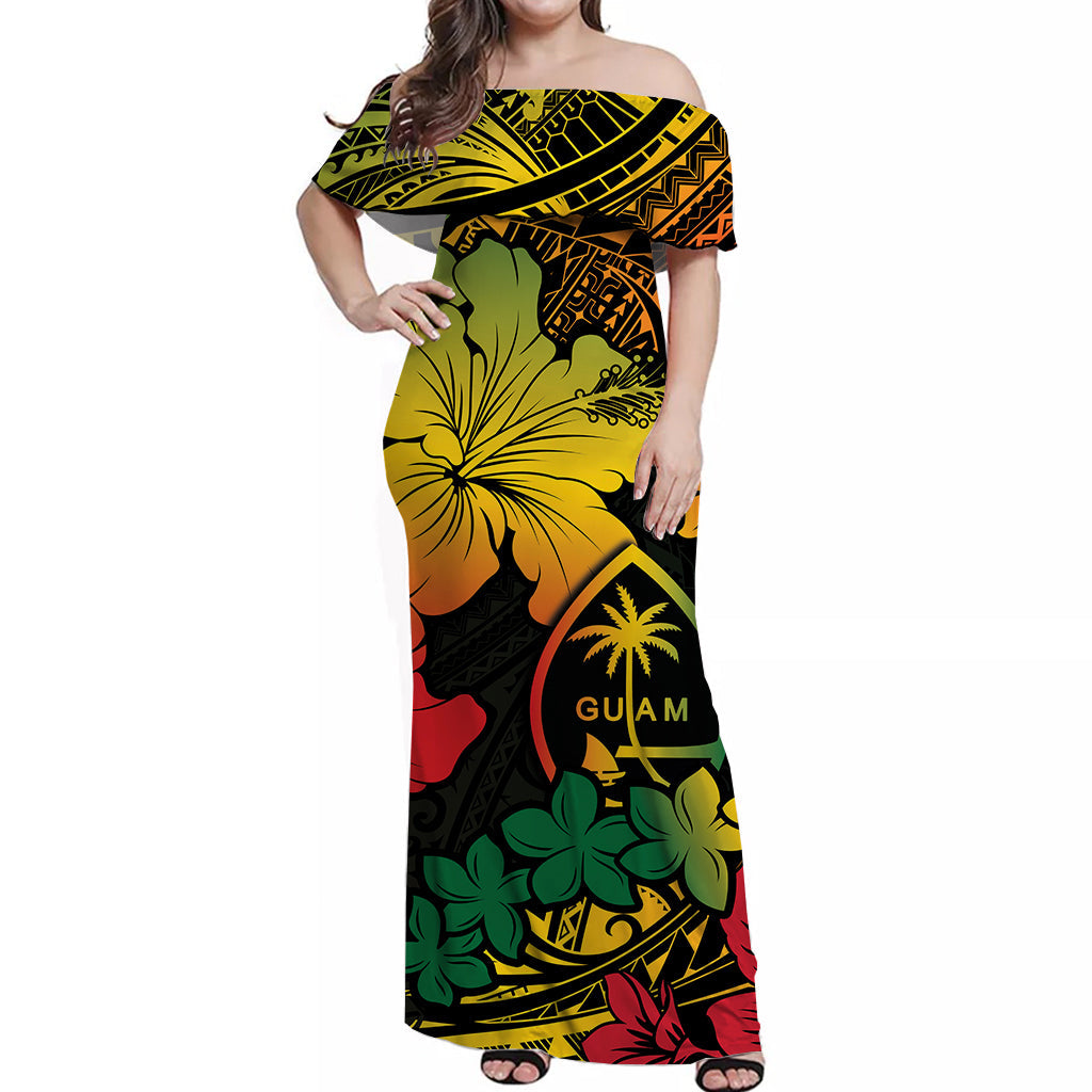 Guam Off Shoulder Long Dress Hibiscus Style