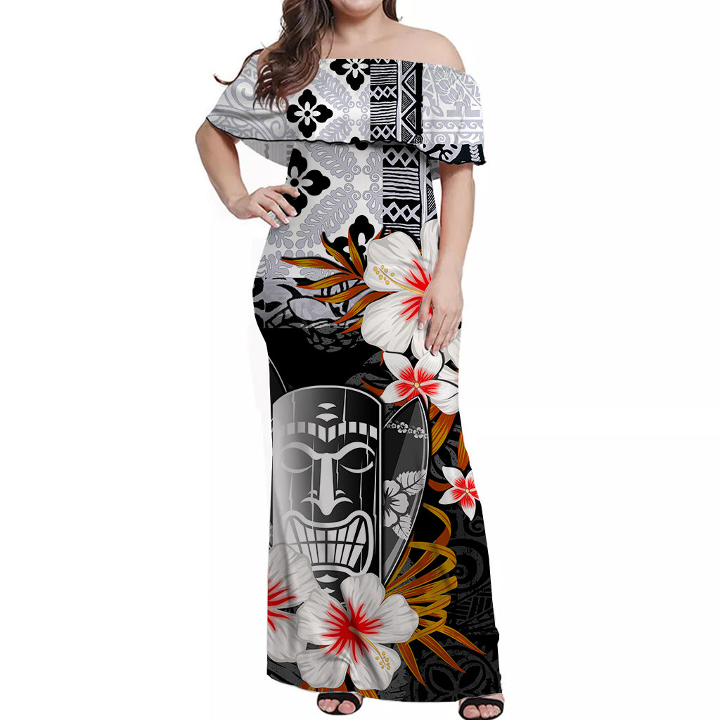 Hawaii Tiki Off Shoulder Long Dress Black Style