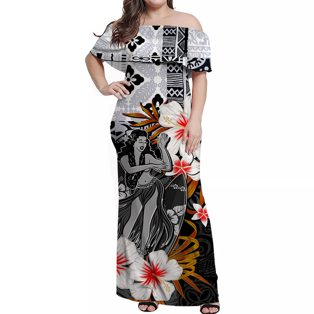 Hawaii Hula Girl Off Shoulder Long Dress Black Style