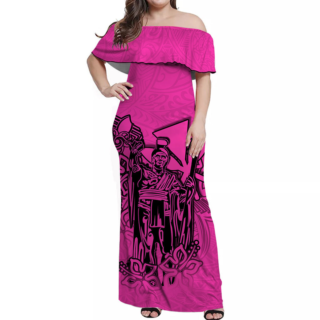 Hawaii King Off Shoulder Long Dress Polynesian Pink Style